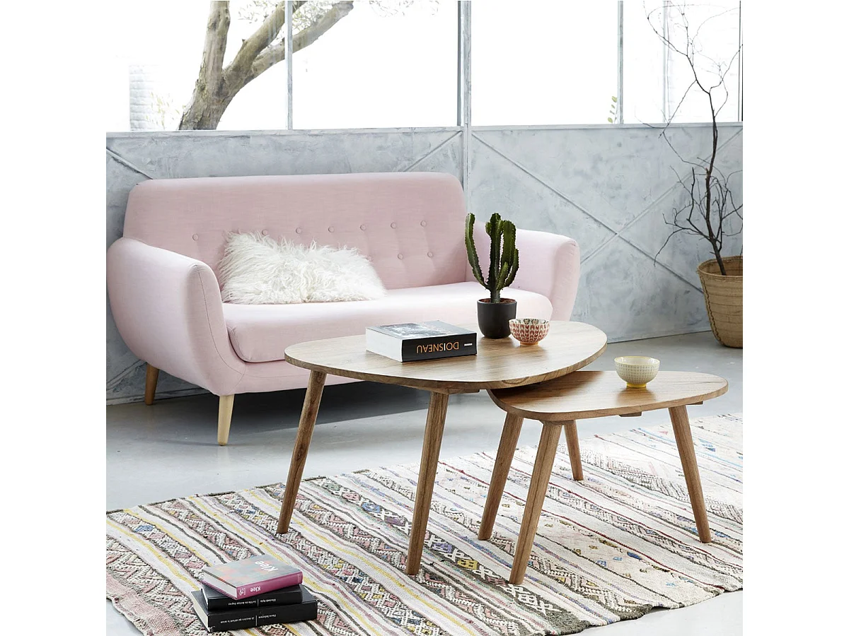 Lot de 2 tables basses gigognes en mindi massif finition naturelle