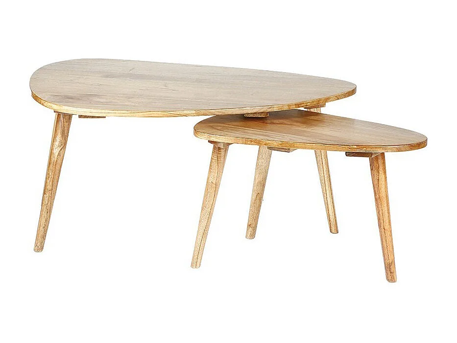 Lot de 2 tables basses gigognes en mindi massif finition naturelle