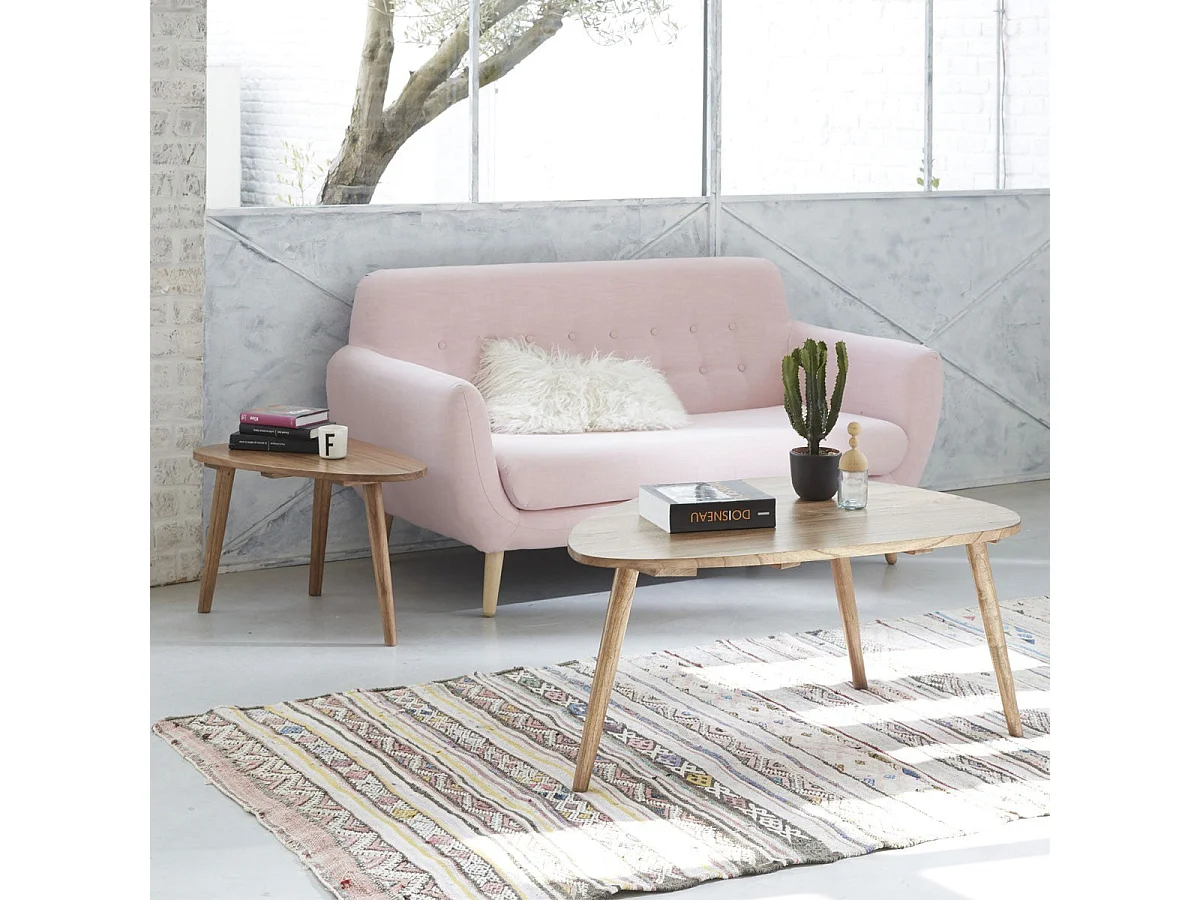 Lot de 2 tables basses gigognes en mindi massif finition naturelle