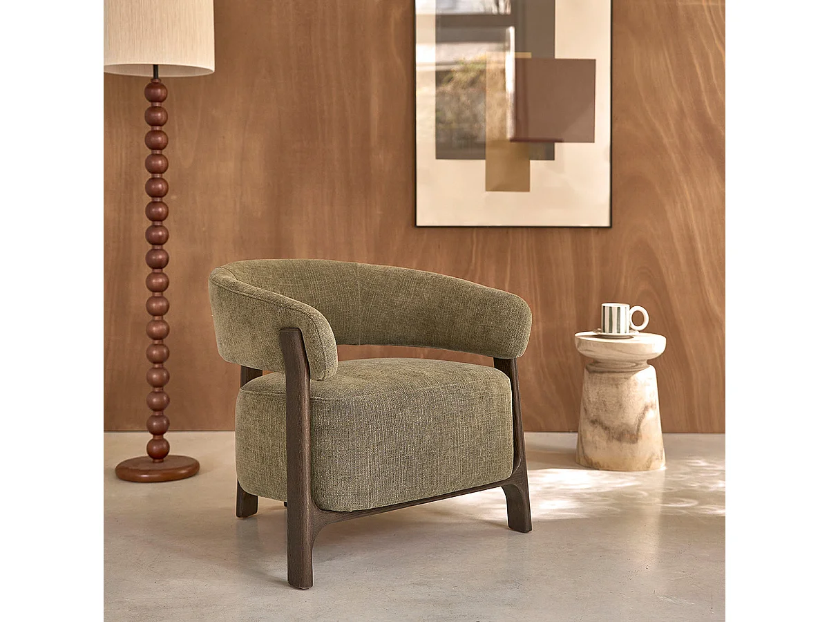 Fauteuil en bois massif et tissu