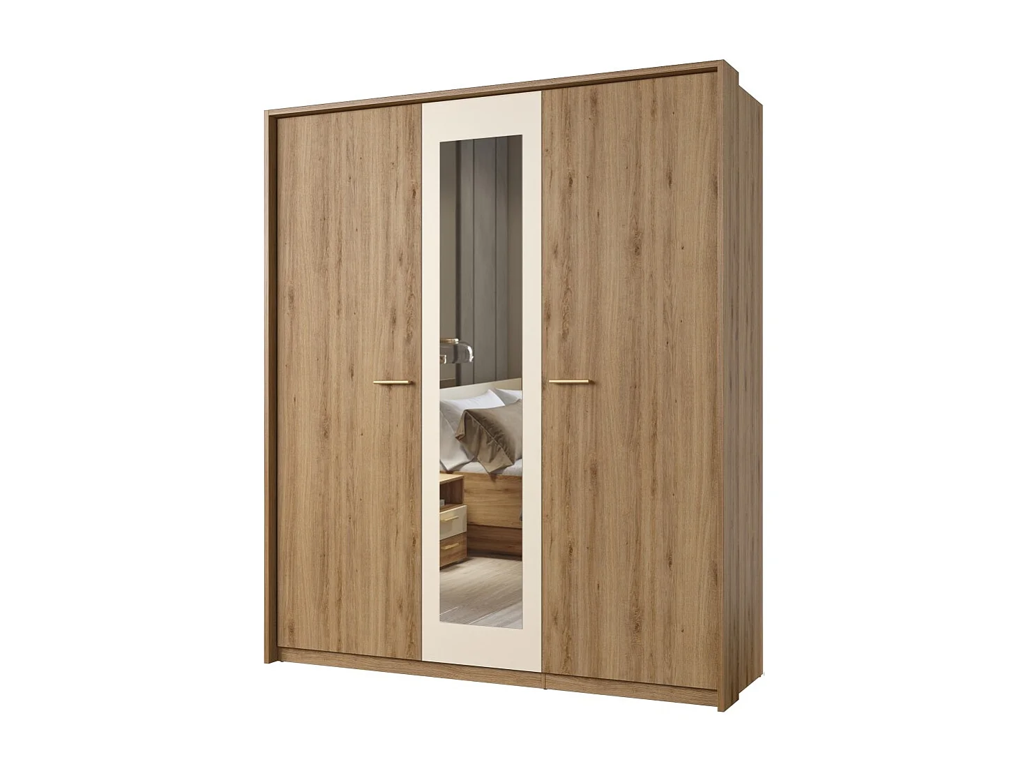 Komplettes Schlafzimmer VERTIGO – Bett mit Stauraum 160x200, 2 Nachttische, Kleiderschrank mit 3 Türen, Kommode + Designerrahmen