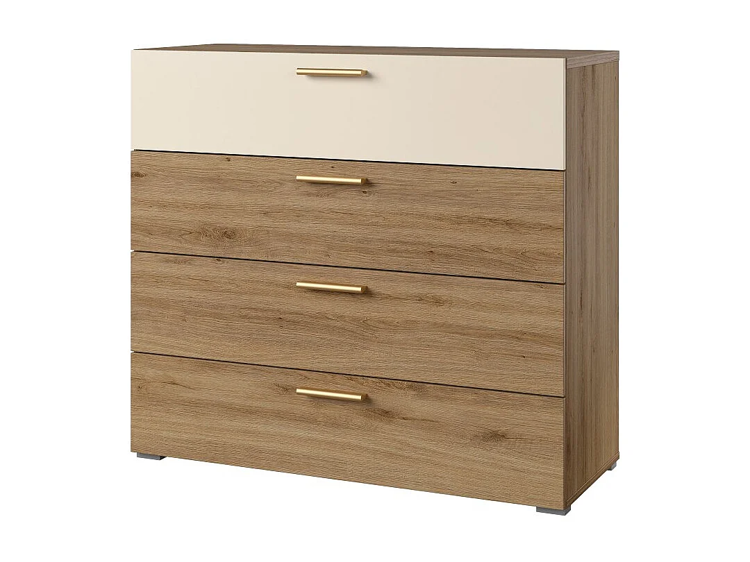 Komplettes Schlafzimmer VERTIGO – Bett mit Stauraum 160x200, 2 Nachttische, Kleiderschrank mit 3 Türen, Kommode + Designerrahmen