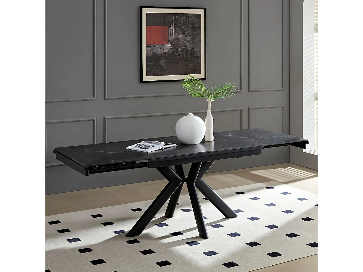 Table repas 120x80cm allongeable plateau céramique finition marbre pied étoile anthracite - XENON