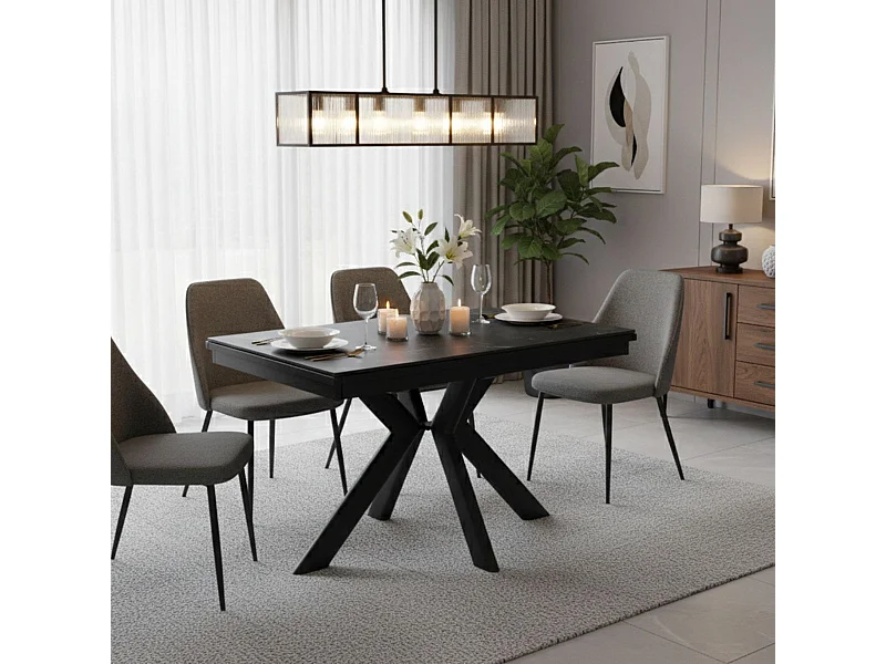 Table repas 120x80cm allongeable plateau céramique finition marbre pied étoile anthracite - XENON