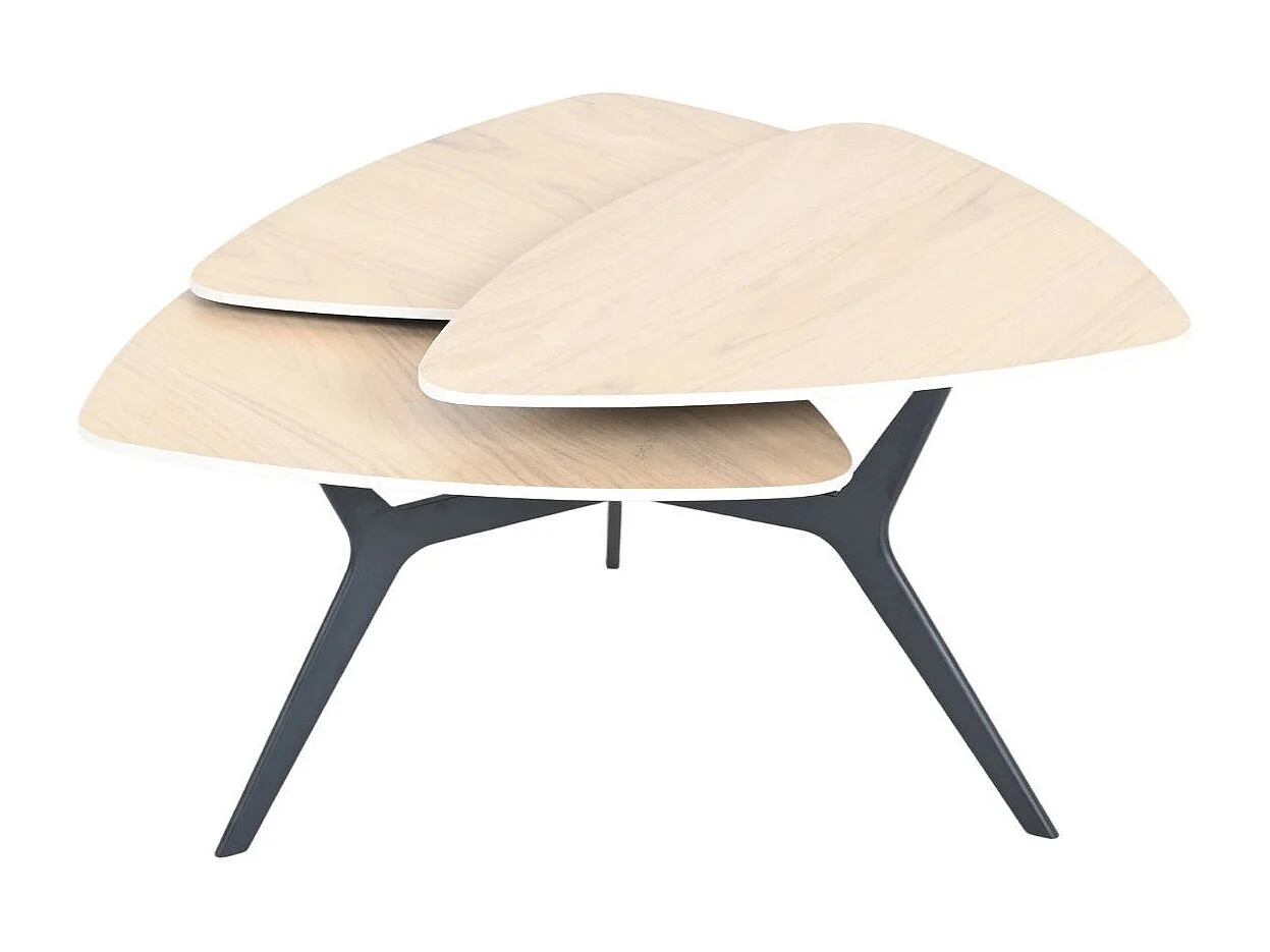 Table basse avec 3 plateaux pivotants en céramique finition chêne - NEXUS