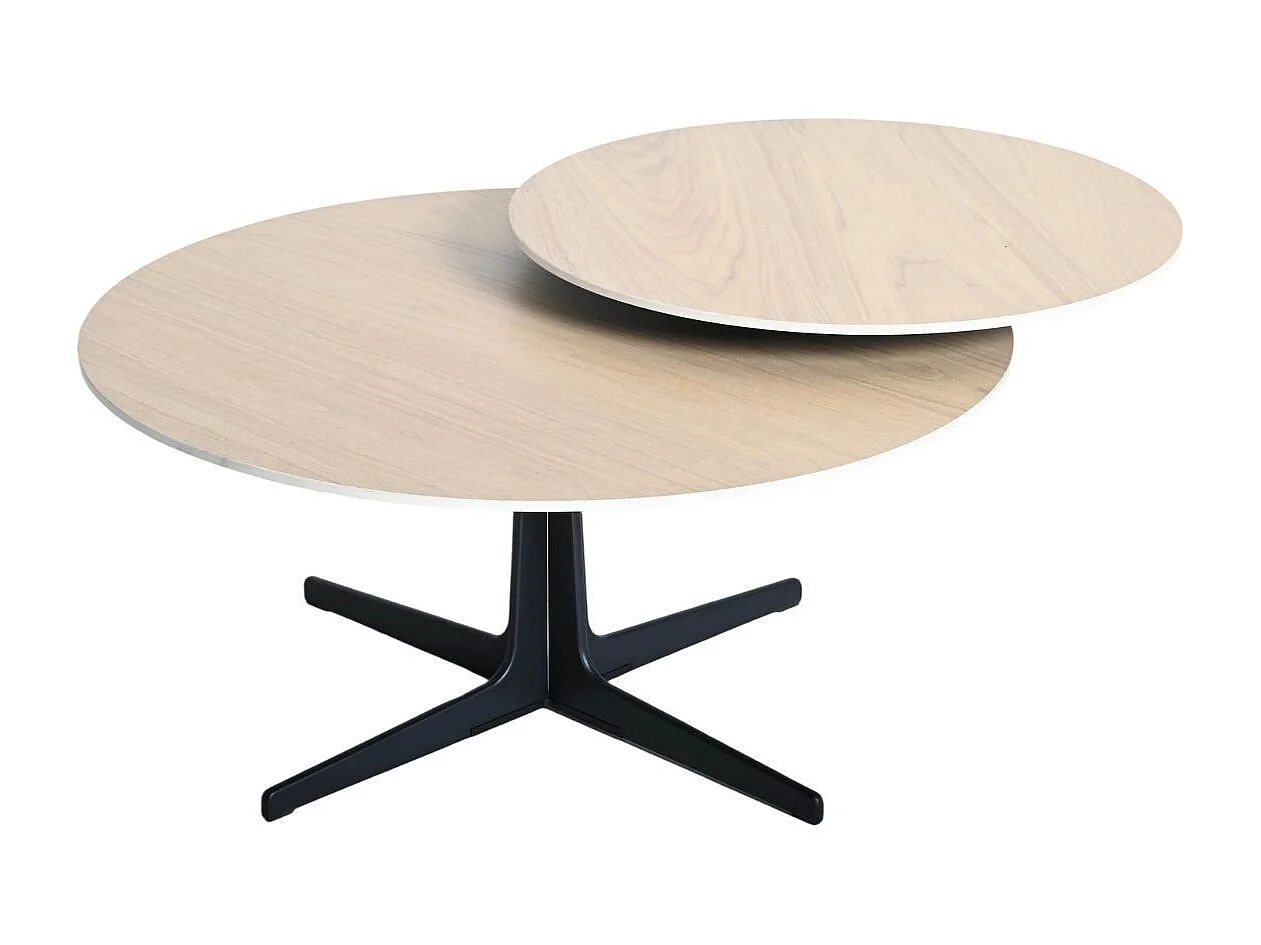 Table basse ronde avec plateau supérieur pivotant en céramique finition chêne - SATELLIT