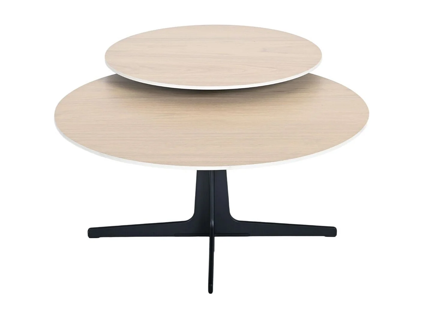 Table basse ronde avec plateau supérieur pivotant en céramique finition chêne - SATELLIT
