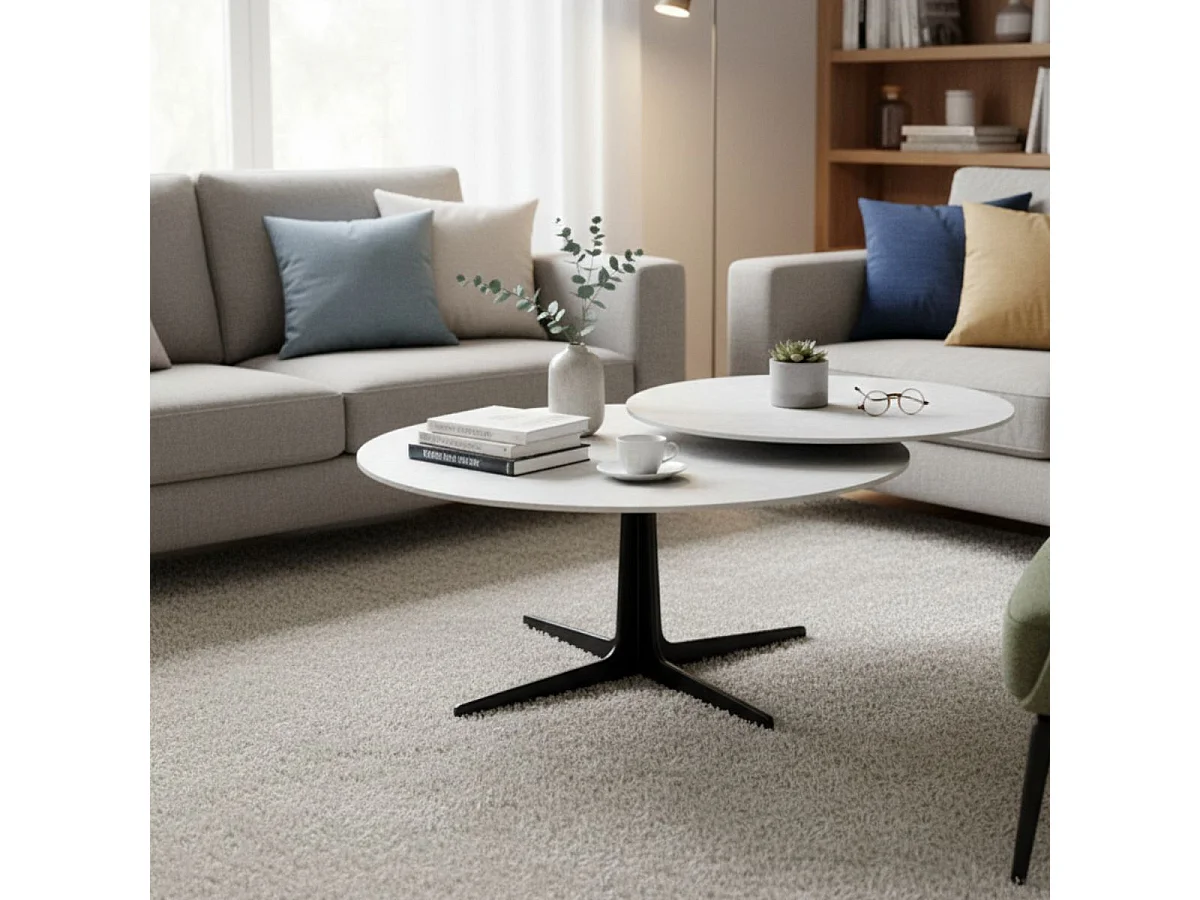 Table basse ronde avec plateau supérieur pivotant en céramique finition gris ardoise - SATELLIT