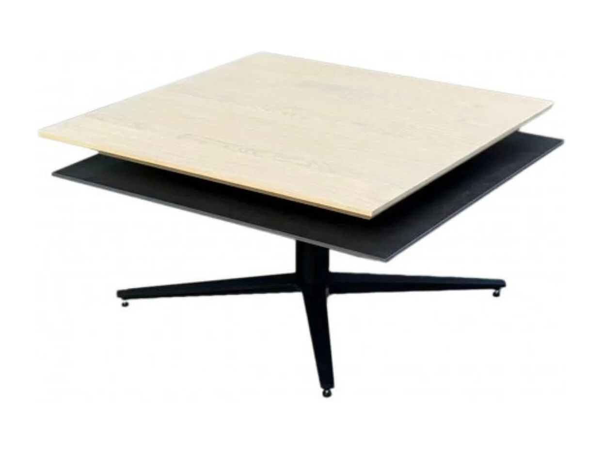 Table basse carrée avec plateau supérieur pivotant en céramique finition chêne et acier marron - FUSION