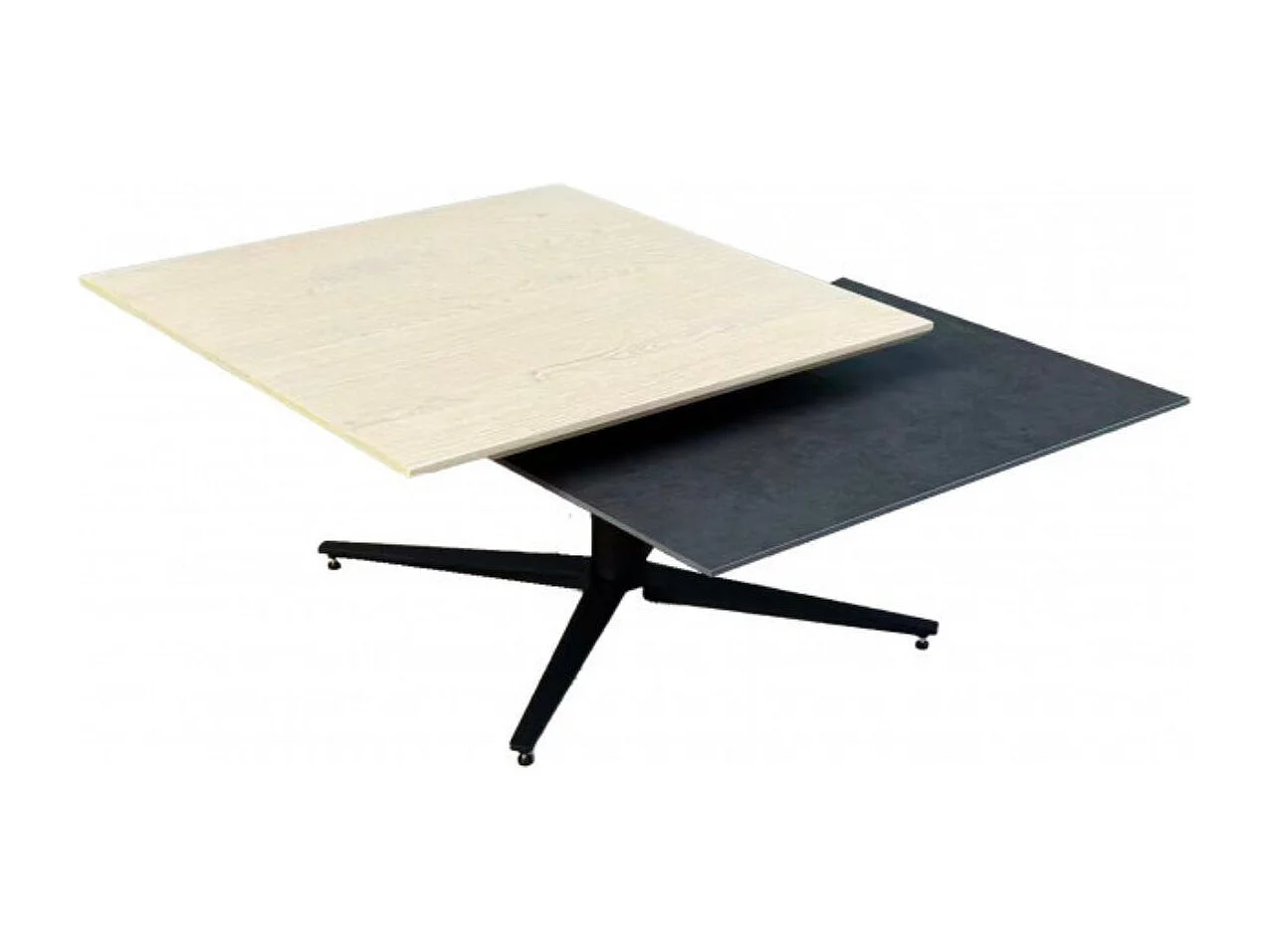 Table basse carrée avec plateau supérieur pivotant en céramique finition chêne et acier marron - FUSION