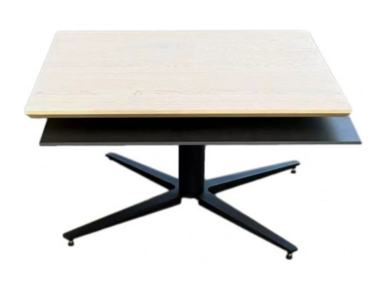 Table basse carrée avec plateau supérieur pivotant en céramique finition chêne et acier marron - FUSION