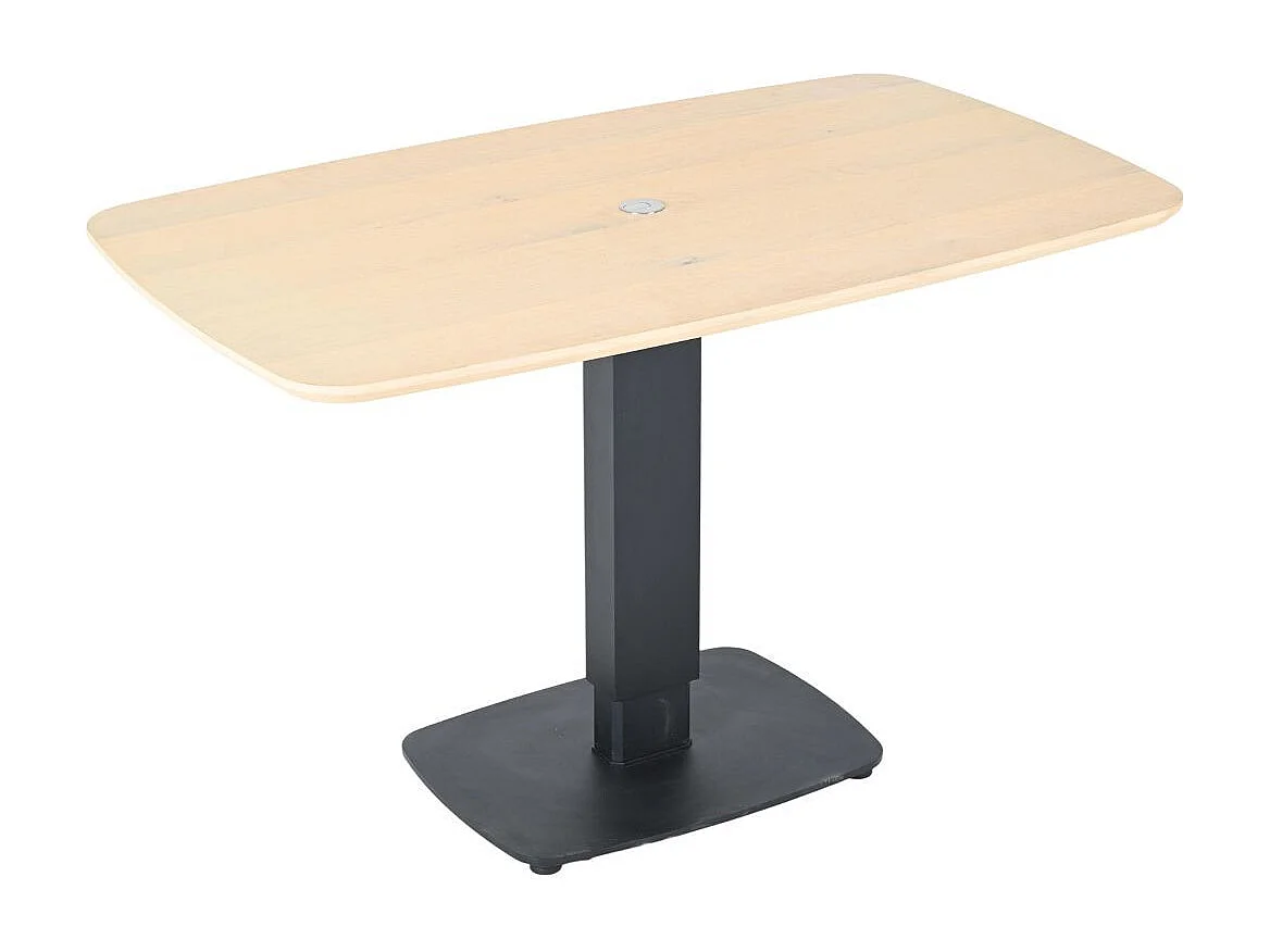 Table repas réglable en hauteur plateau MDF placage chêne pied central en métal laqué noir - ELEVIA