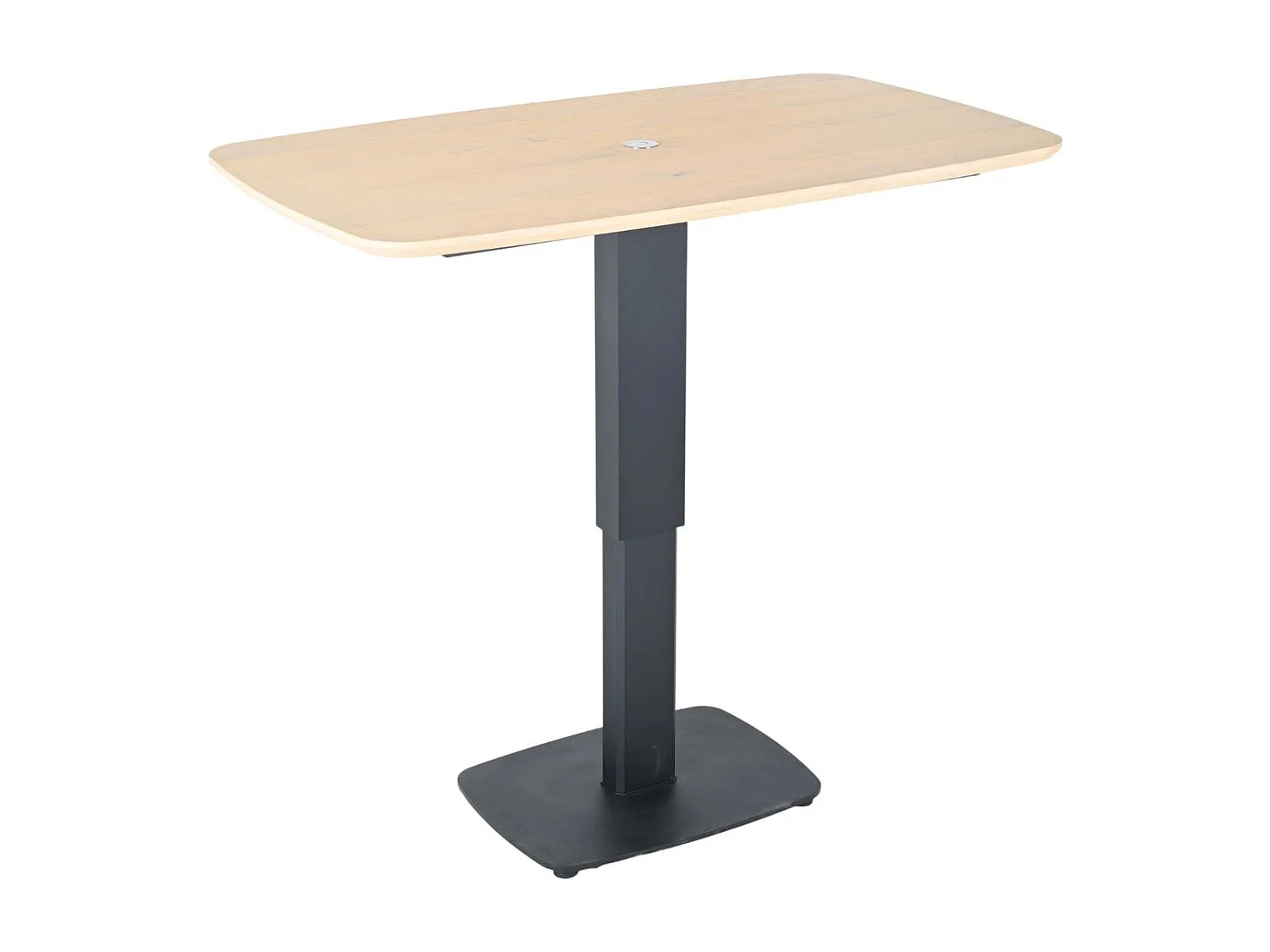 Table repas réglable en hauteur plateau MDF placage chêne pied central en métal laqué noir - ELEVIA