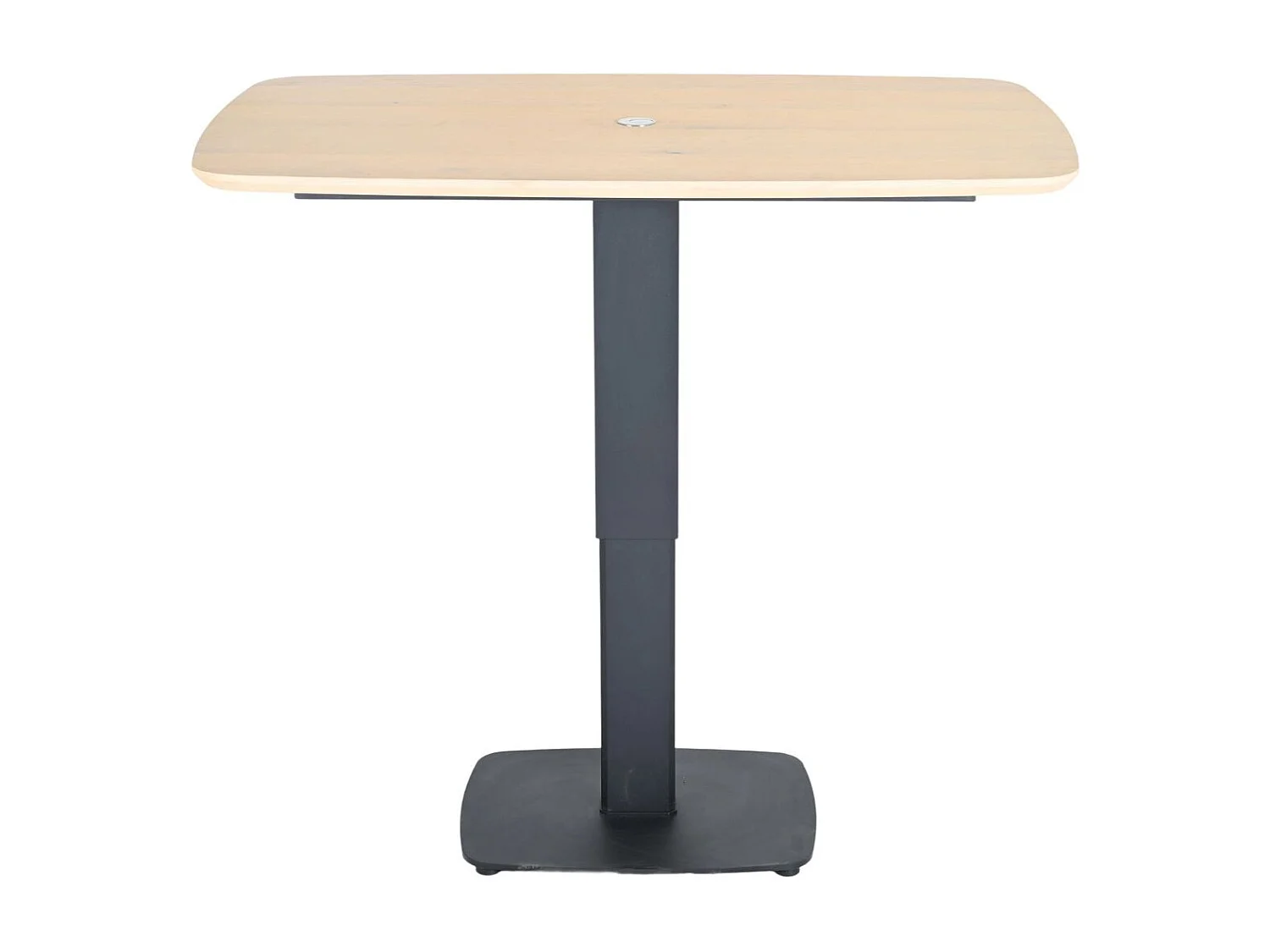 Table repas réglable en hauteur plateau MDF placage chêne pied central en métal laqué noir - ELEVIA