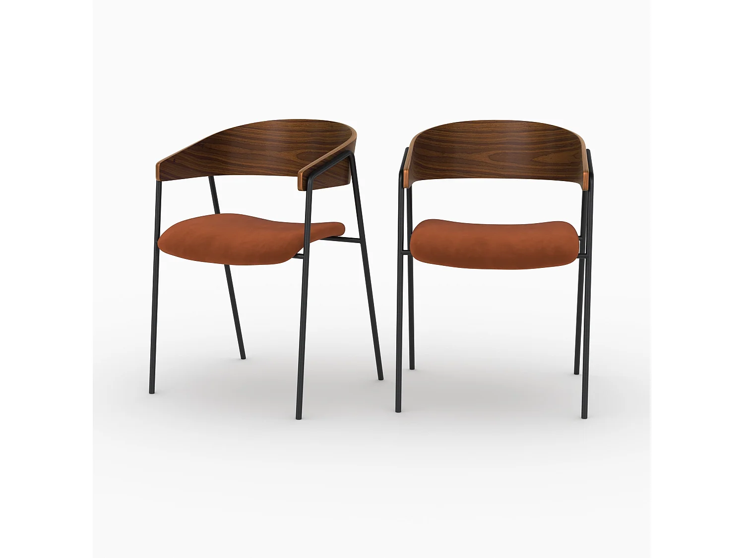 Set di 2 sedie in velluto terracotta e legno di noce - Esmée