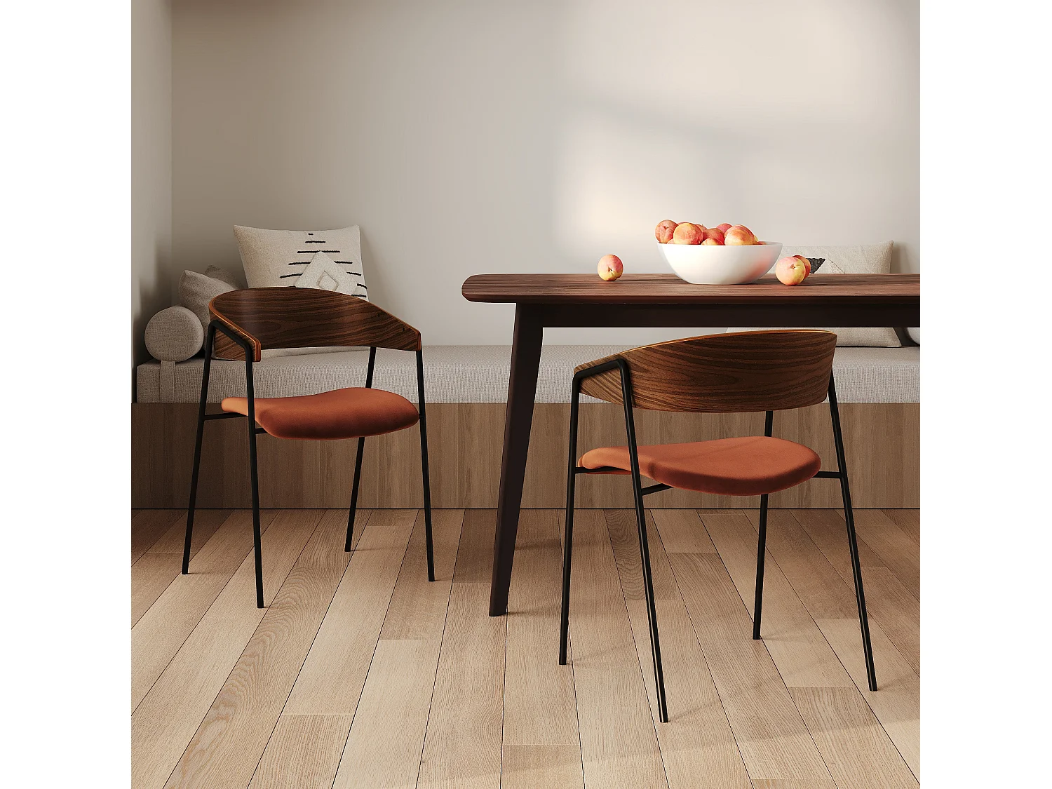 Lot de 2 chaises en velours terracotta et bois de noyer - Esmée