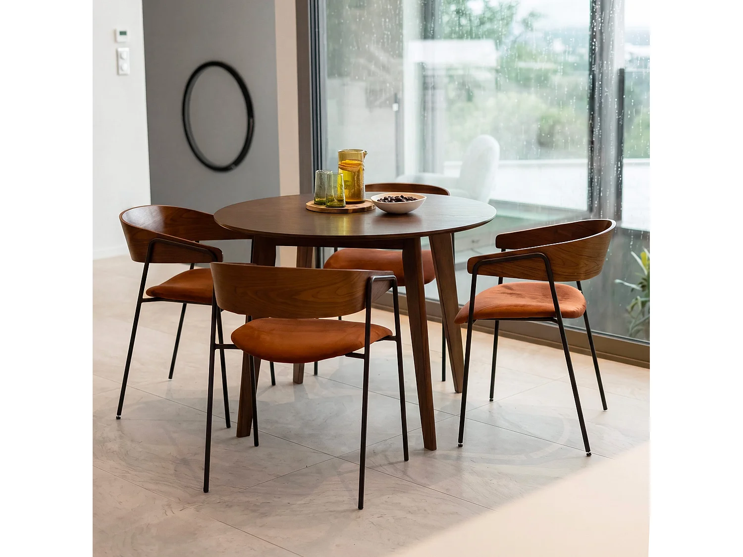 Lot de 2 chaises en velours terracotta et bois de noyer - Esmée