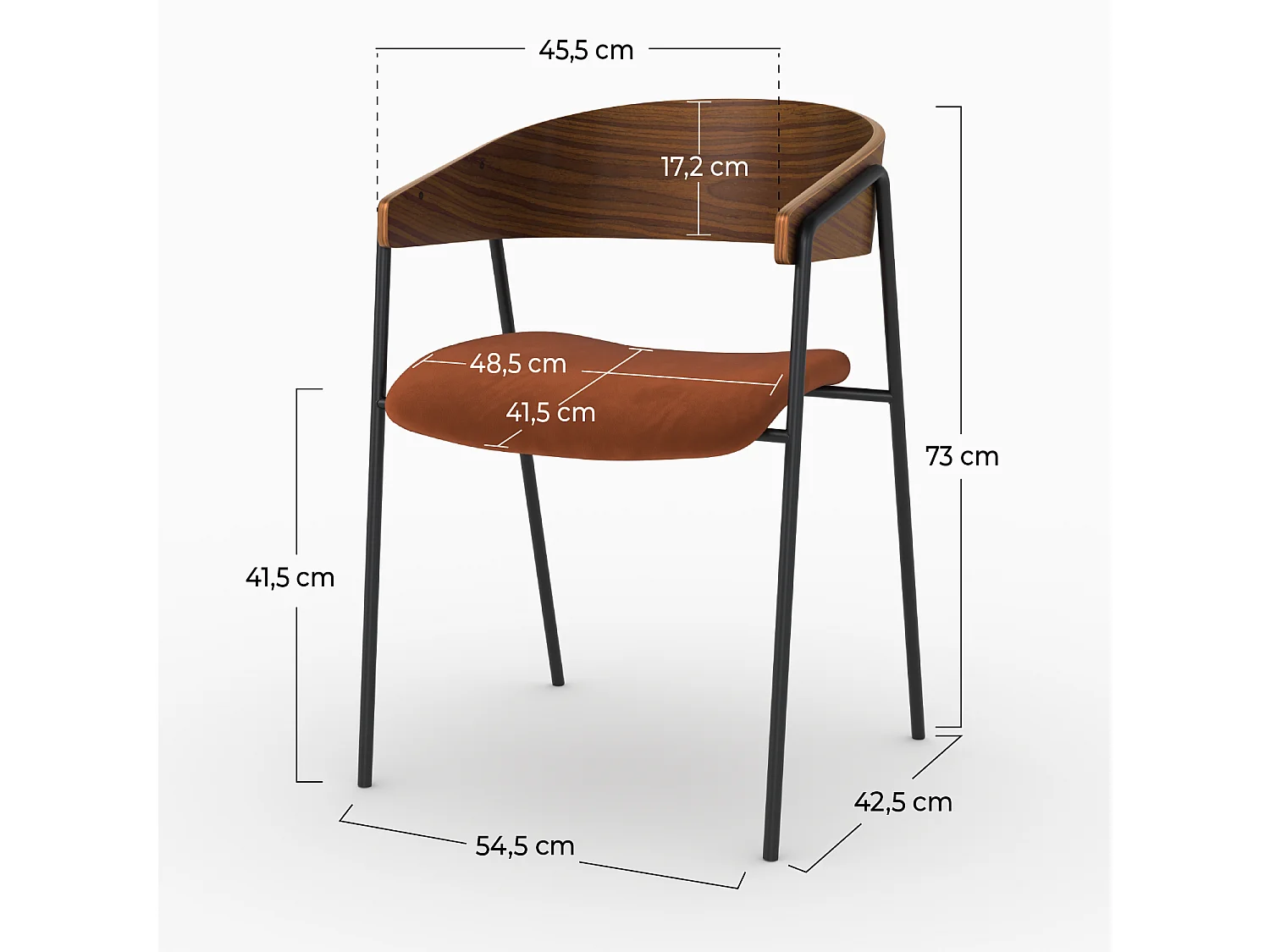 Lot de 2 chaises en velours terracotta et bois de noyer - Esmée