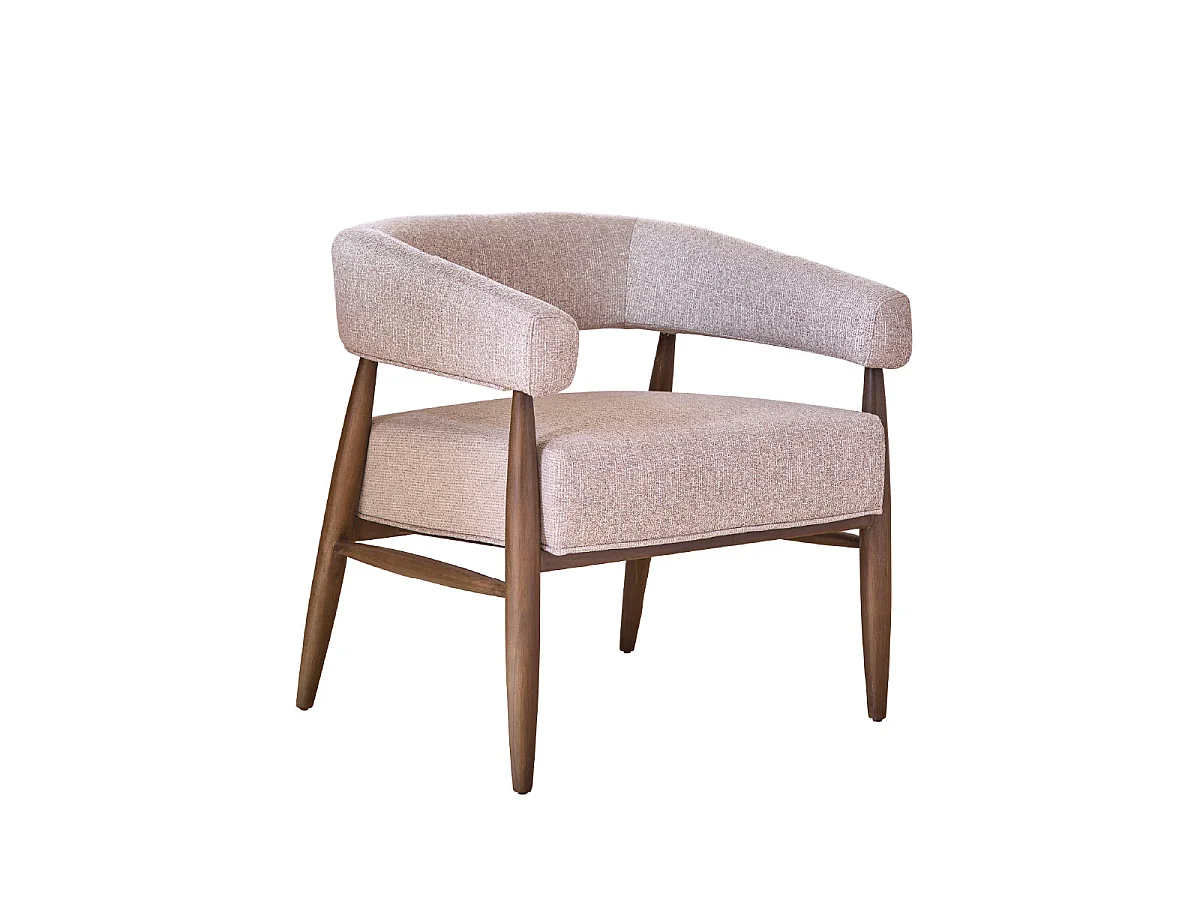 Poltrona legno massello con tessuto beige screziato