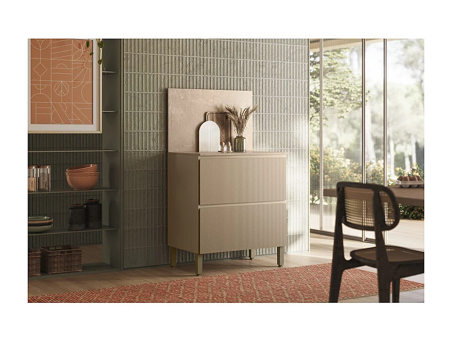 Meuble de Cuisine Bas 1 Porte 1 Tiroir Taupe et Crédence Marbre L 80 H 91.5 P 53.3 cm