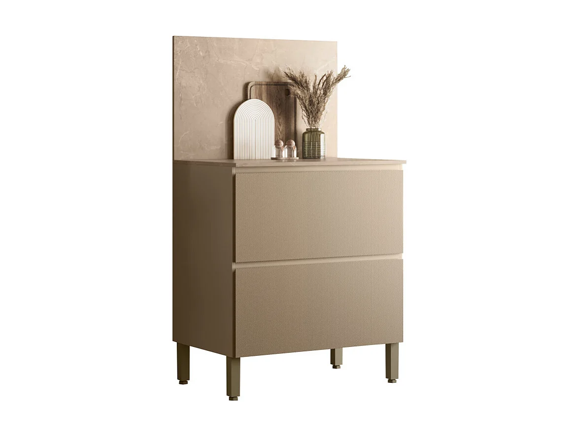 Meuble de Cuisine Bas 1 Porte 1 Tiroir Taupe et Crédence Marbre L 80 H 91.5 P 53.3 cm