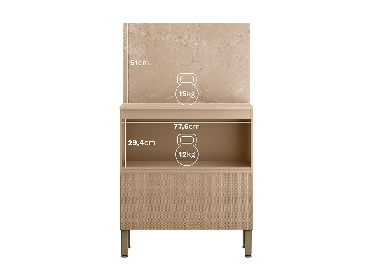 Meuble de Cuisine Bas 1 Porte 1 Tiroir Taupe et Crédence Marbre L 80 H 91.5 P 53.3 cm