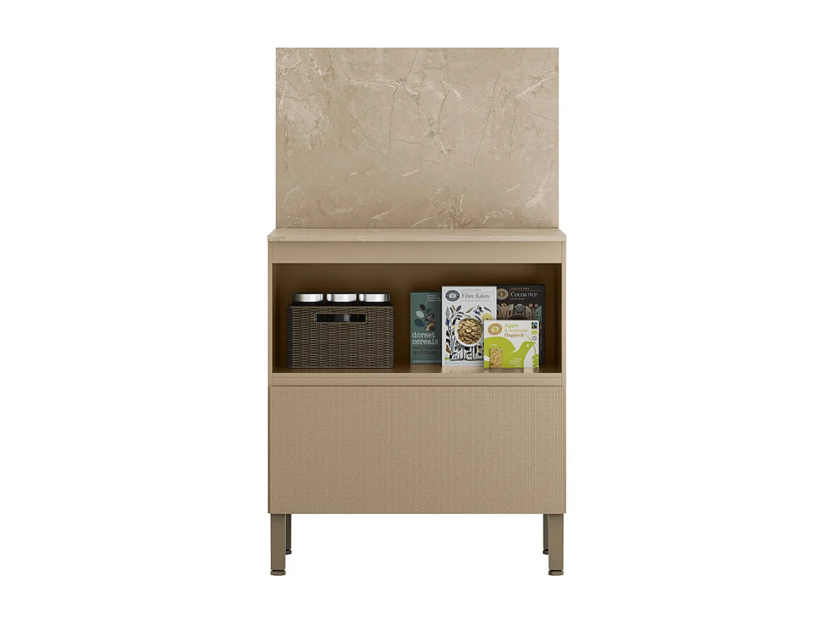 Meuble de Cuisine Bas 1 Porte 1 Tiroir Taupe et Crédence Marbre L 80 H 91.5 P 53.3 cm