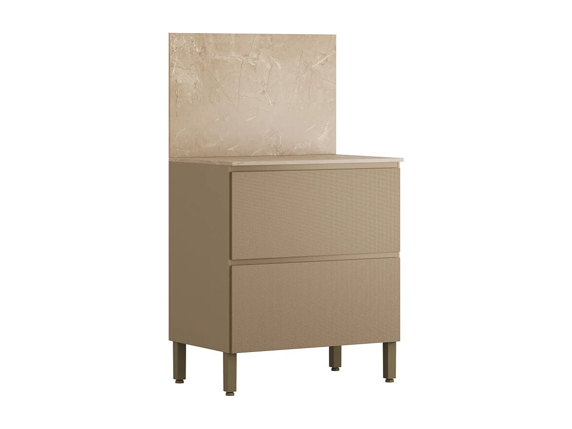 Meuble de Cuisine Bas 1 Porte 1 Tiroir Taupe et Crédence Marbre L 80 H 91.5 P 53.3 cm