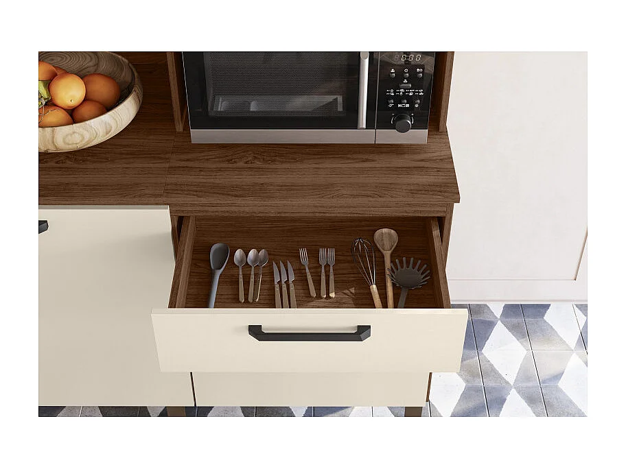 Grand Buffet 7 Portes 2 Tiroirs 12 Niches Noyer et Blanc Ecru L 182 H 191 P 53.3 cm