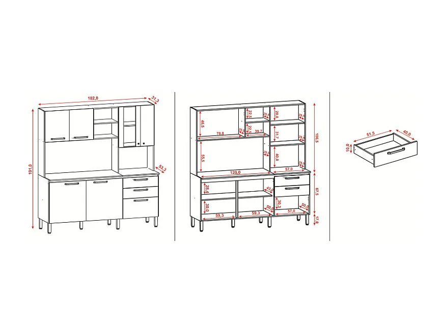 Grand Buffet 7 Portes 2 Tiroirs 12 Niches Noyer et Blanc Ecru L 182 H 191 P 53.3 cm