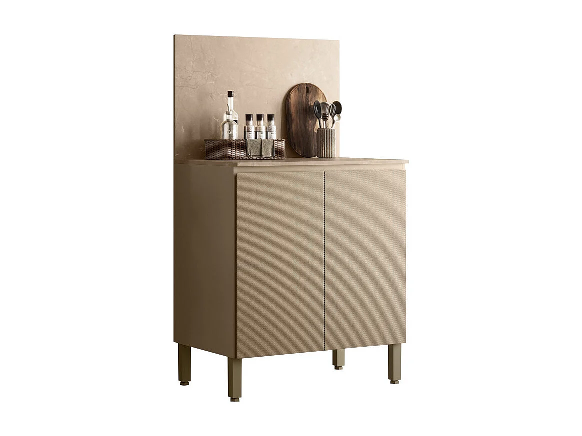 Meuble de Cuisine Bas 2 Portes 2 Niches Taupe et Crédence Marbre L 80 H 91.5 P 53.3 cm