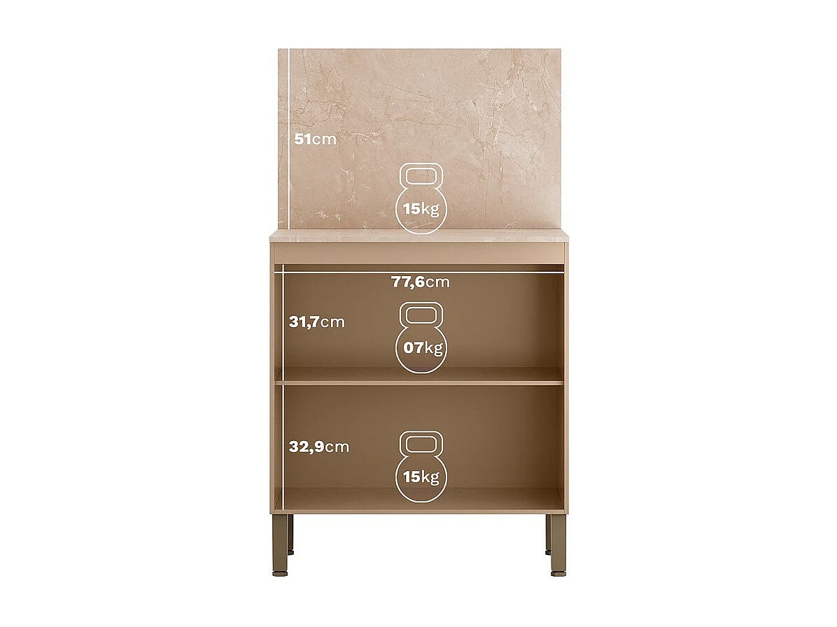Meuble de Cuisine Bas 2 Portes 2 Niches Taupe et Crédence Marbre L 80 H 91.5 P 53.3 cm