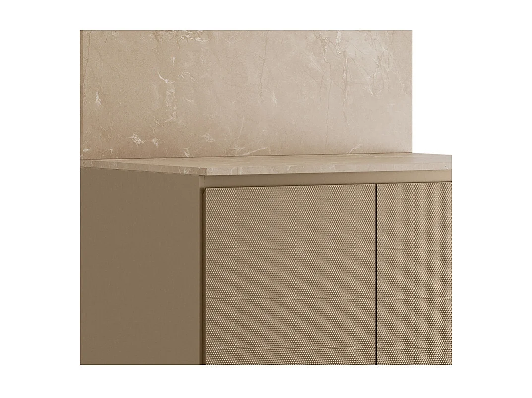 Meuble de Cuisine Bas 2 Portes 2 Niches Taupe et Crédence Marbre L 80 H 91.5 P 53.3 cm