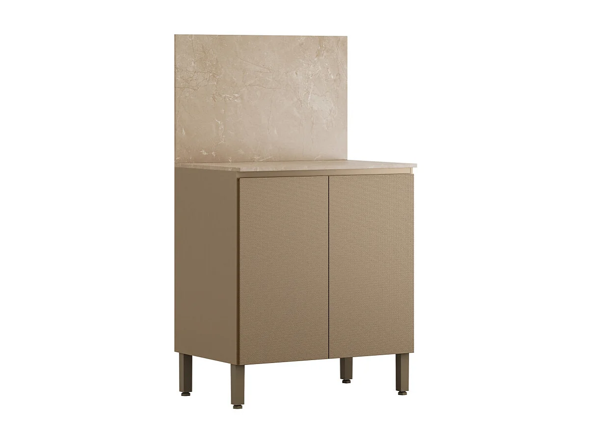 Meuble de Cuisine Bas 2 Portes 2 Niches Taupe et Crédence Marbre L 80 H 91.5 P 53.3 cm