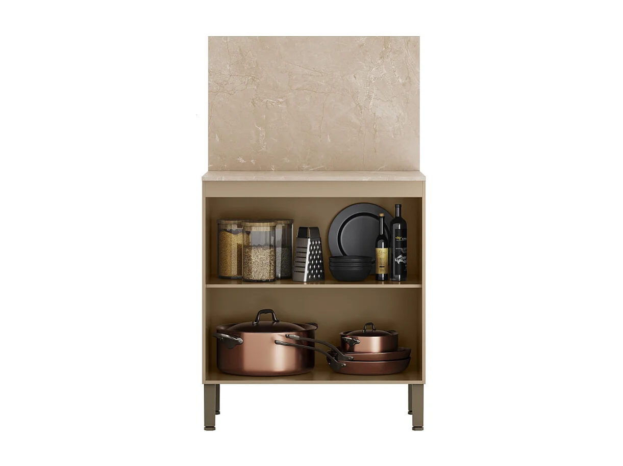 Meuble de Cuisine Bas 2 Portes 2 Niches Taupe et Crédence Marbre L 80 H 91.5 P 53.3 cm