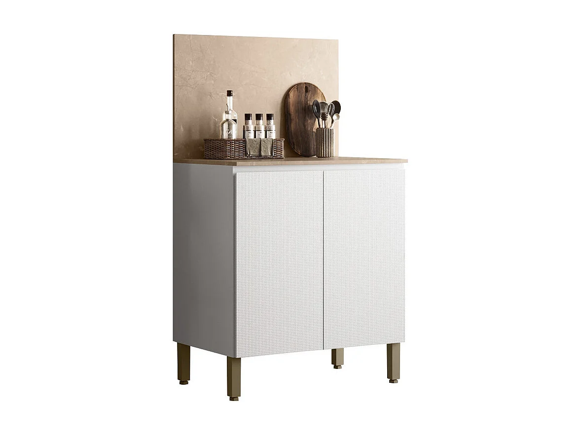 Meuble de Cuisine Bas 2 Portes 2 Niches Blanc et Crédence Marbre L 80 H 91.5 P 53.3 cm