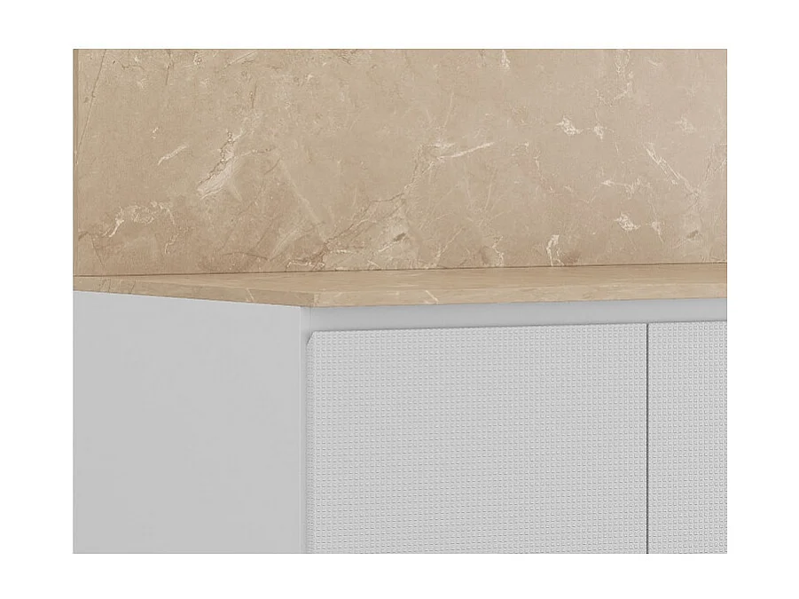 Meuble de Cuisine Bas 3 Portes 2 Tiroirs Blanc et Crédence Marbre L 120 H 91.5 P 53.3 cm