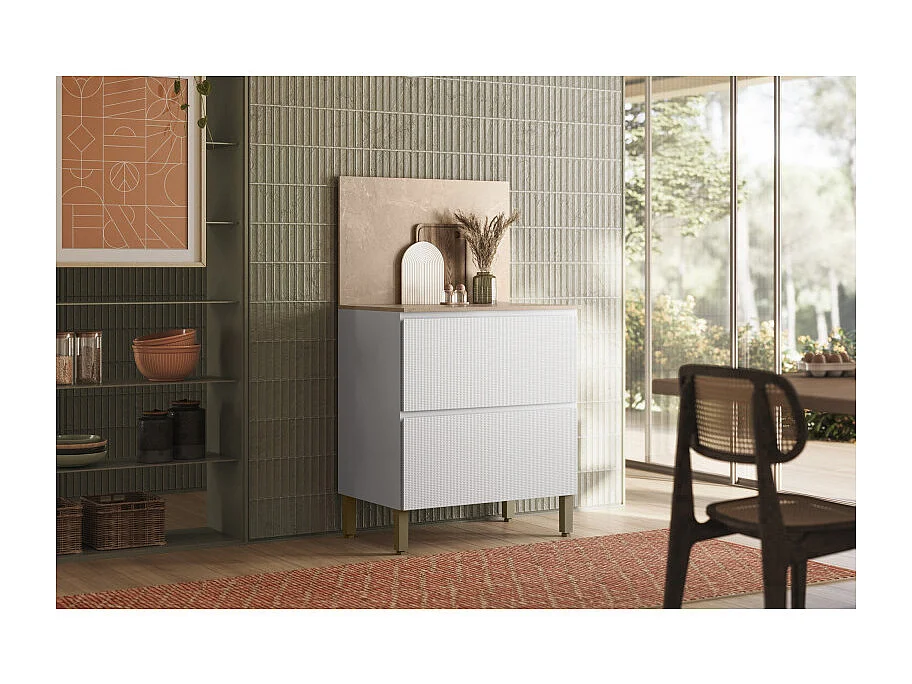 Meuble de Cuisine Bas 1 Porte 1 Tiroir Blanc et Crédence Marbre L 80 H 91.5 P 53.3 cm