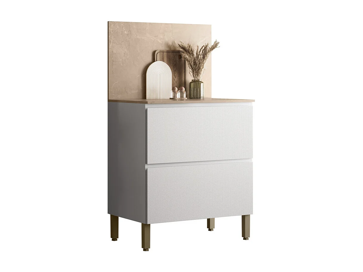 Meuble de Cuisine Bas 1 Porte 1 Tiroir Blanc et Crédence Marbre L 80 H 91.5 P 53.3 cm