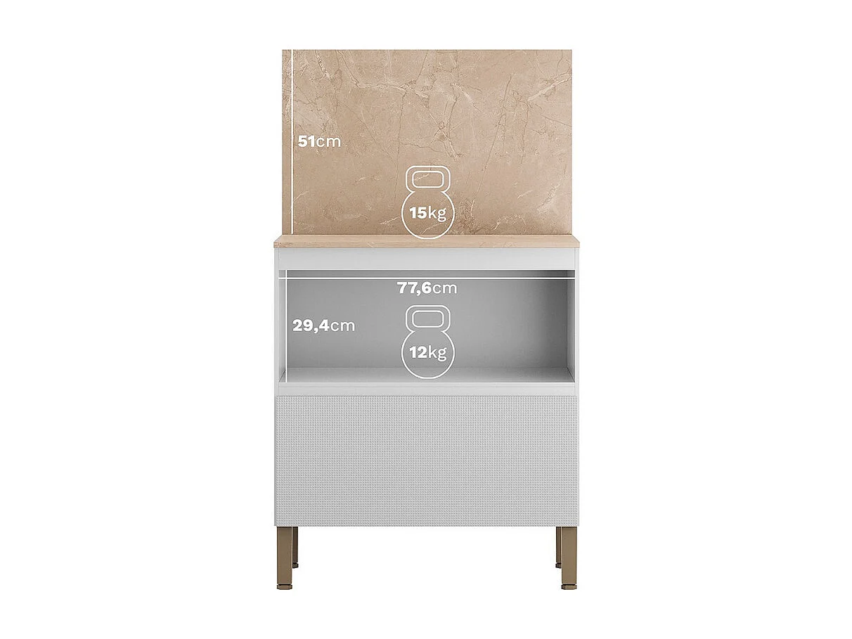 Meuble de Cuisine Bas 1 Porte 1 Tiroir Blanc et Crédence Marbre L 80 H 91.5 P 53.3 cm