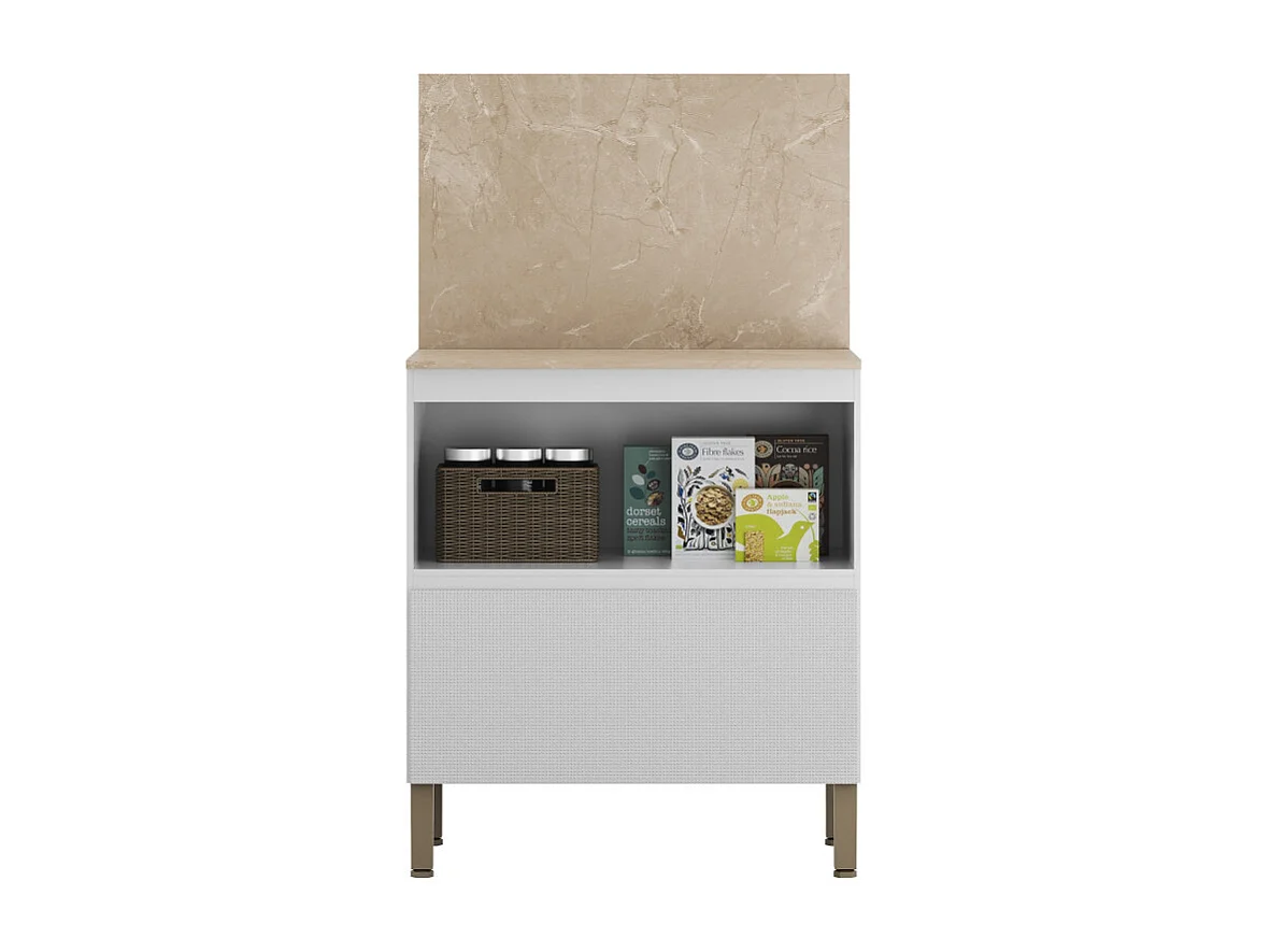 Meuble de Cuisine Bas 1 Porte 1 Tiroir Blanc et Crédence Marbre L 80 H 91.5 P 53.3 cm