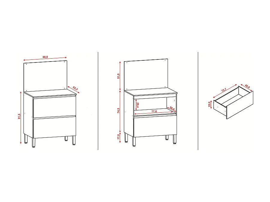 Meuble de Cuisine Bas 1 Porte 1 Tiroir Blanc et Crédence Marbre L 80 H 91.5 P 53.3 cm