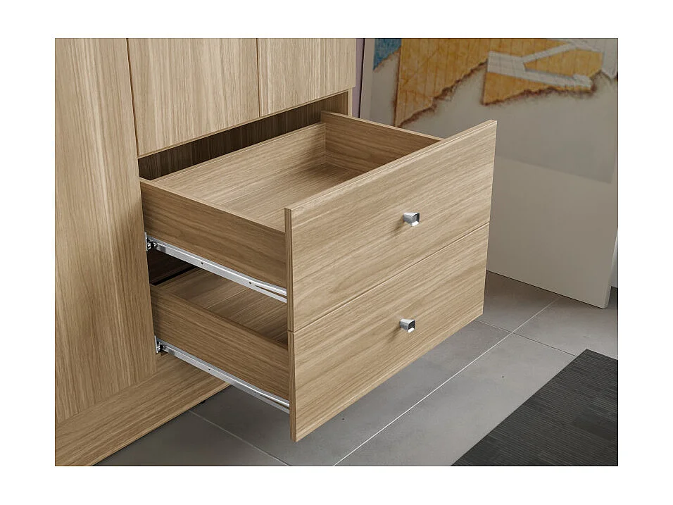 Armoire Penderie 3 Portes 2 Tiroirs 5 Niches Chêne L 81.2 H 182.4 P 46.3 cm