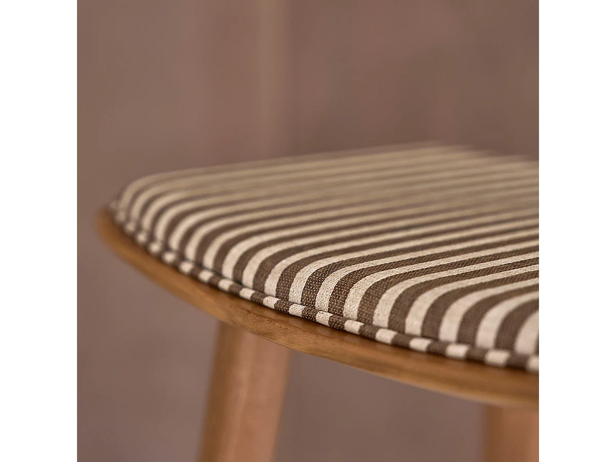 Lot de 2 tabourets en teck massif et assise à rayures 65 cm