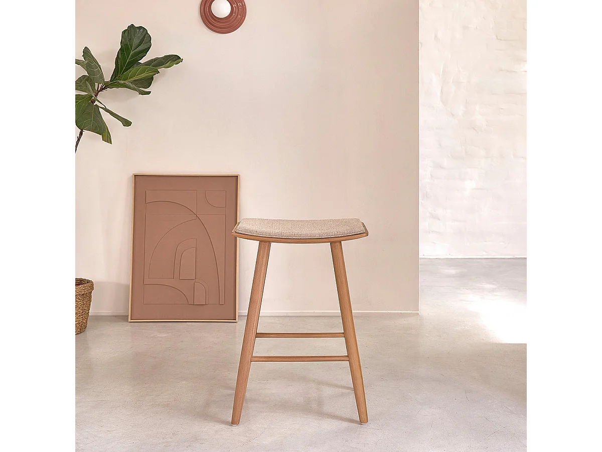 Sgabello in teak massello e velluto écru 65 cm