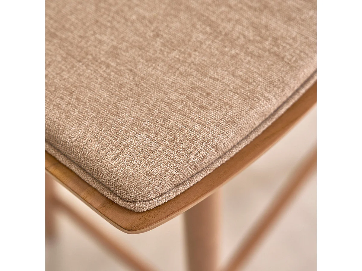 Sgabello in teak massello e velluto écru 65 cm