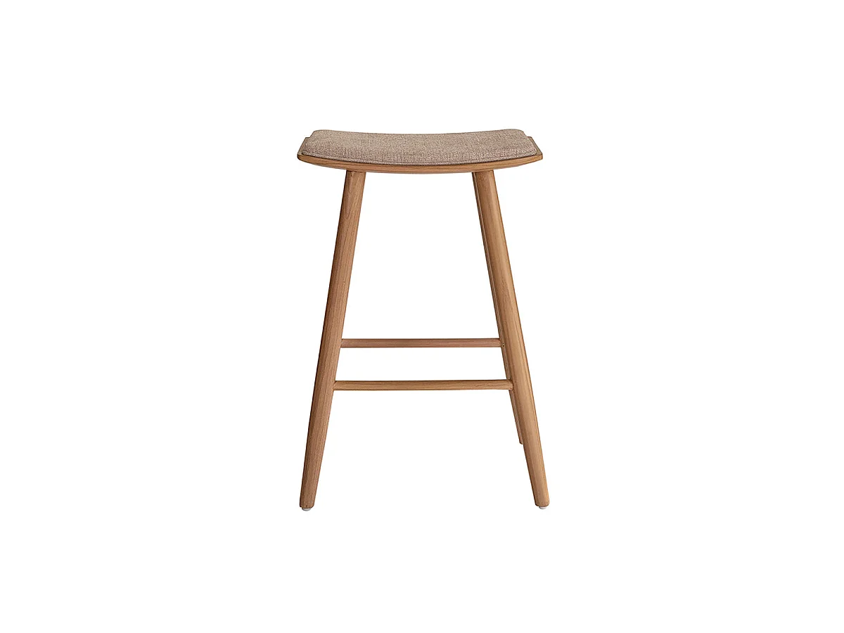 Taburete de teca maciza y terciopelo color crudo 65 cm