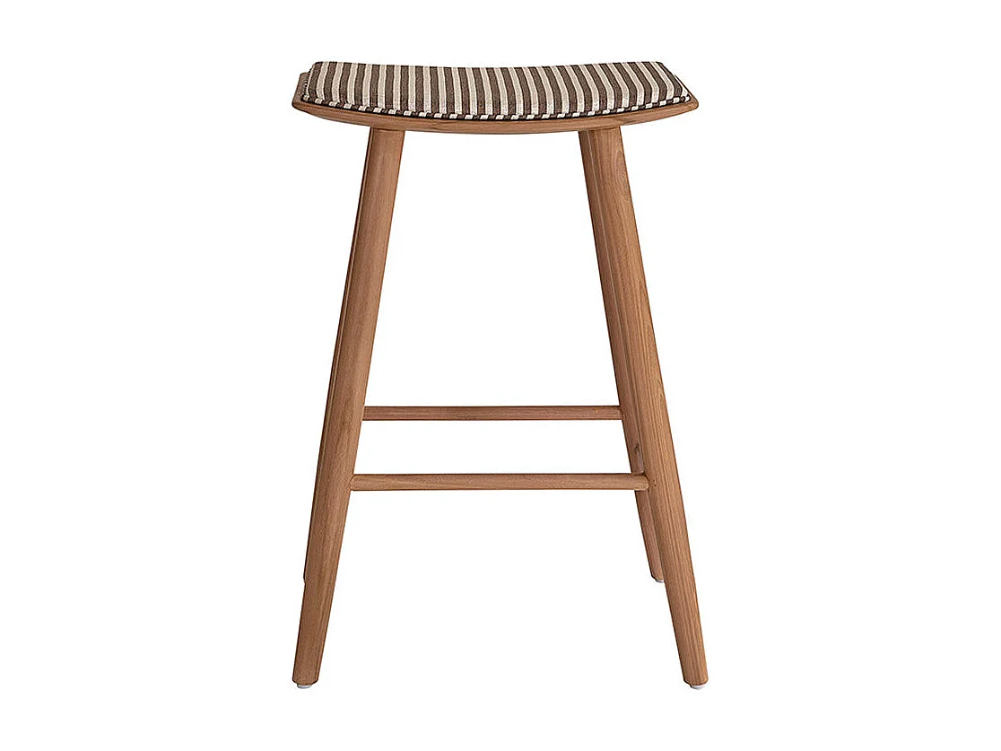 Tabouret en teck massif et assise à rayures 65 cm