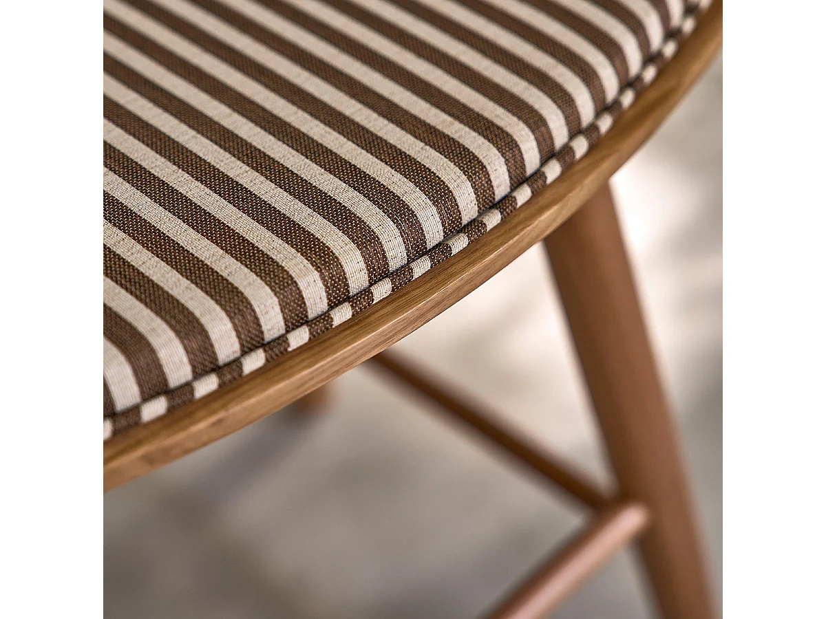 Lot de 2 tabourets en teck massif et assise à rayures 45 cm