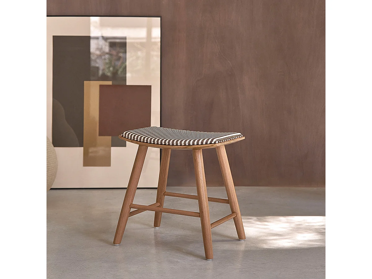 Set di 2 sgabelli in teak massello con seduta a righe 45 cm